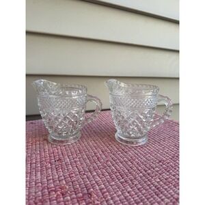 2 Vintage Anchor Hocking‎ Wexford Small Pitcher/Creamer 4" Tall Clear Glass PT4